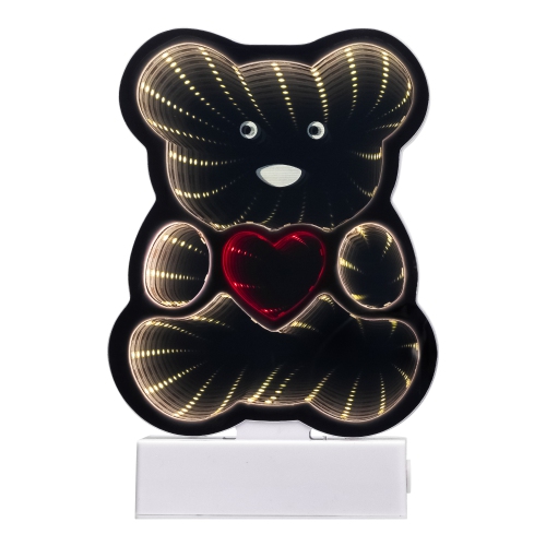 LED Lighted 3D Teddy Bear with Heart Infinity Mirror - 8"