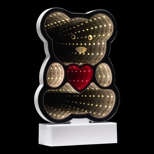LED Lighted 3D Teddy Bear with Heart Infinity Mirror - 8"