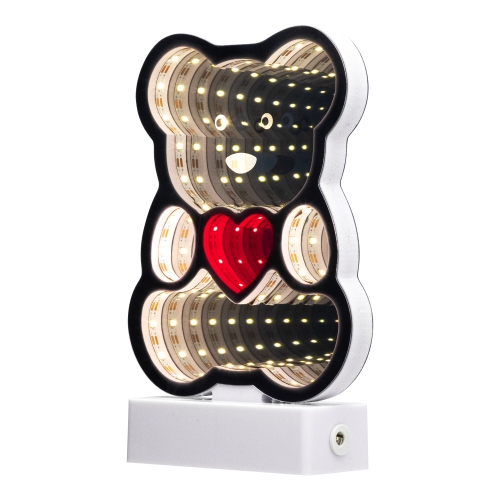 LED Lighted 3D Teddy Bear with Heart Infinity Mirror - 8"