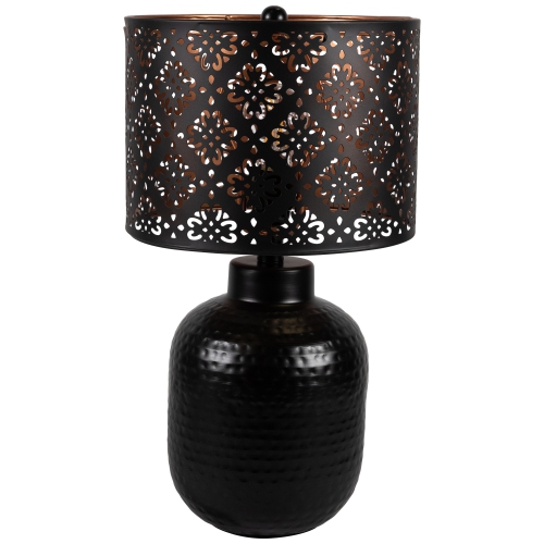 Round Iron Table Lamp with Laser-Cut Floral Shade - 19" - Black and Copper