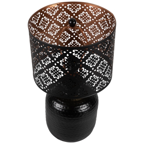 Round Iron Table Lamp with Laser-Cut Floral Shade - 19" - Black and Copper
