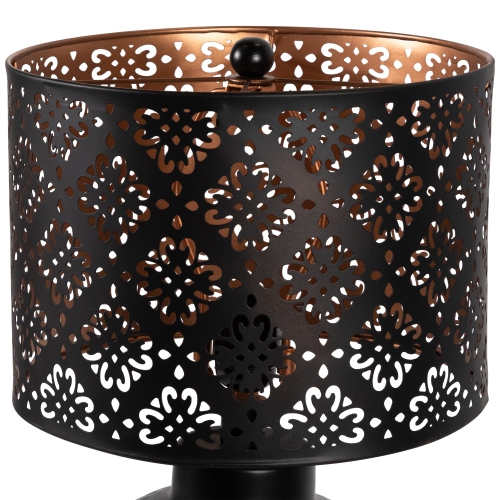 Round Iron Table Lamp with Laser-Cut Floral Shade - 19" - Black and Copper