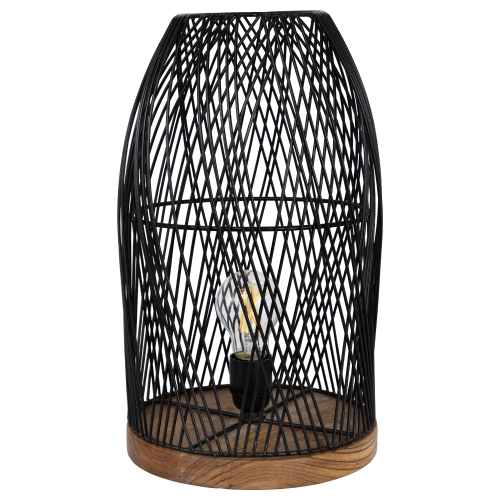 Iron Cage-Style Table Lamp with Wood Base - 15.25" - Black