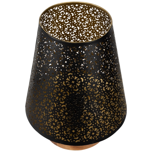 Floral Laser-Cut Table Iron Lamp With Wooden Base - 10.75" - Black