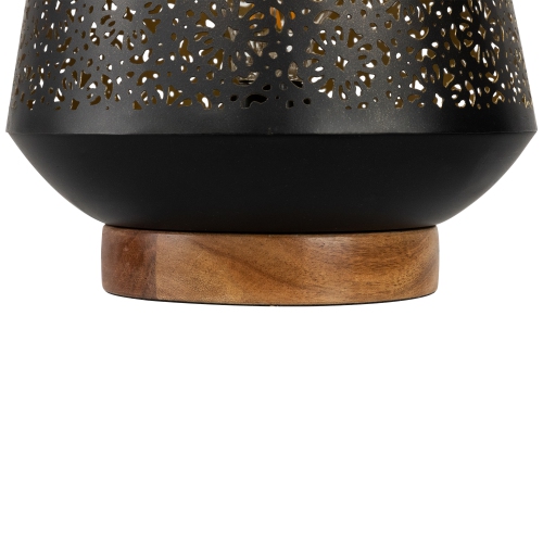 Floral Laser-Cut Table Iron Lamp With Wooden Base - 10.75" - Black