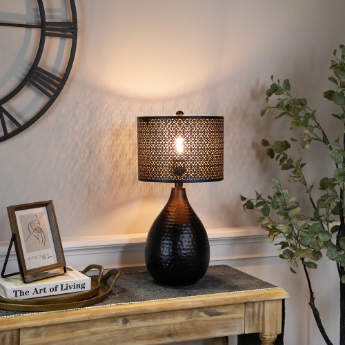 Teardrop Iron Table Lamp with Laser-Cut Shade - 20" - Black and Copper