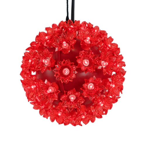 LED Lighted Hanging Starlight Floral Sphere Outdoor Christmas Decoration- 6" - Red