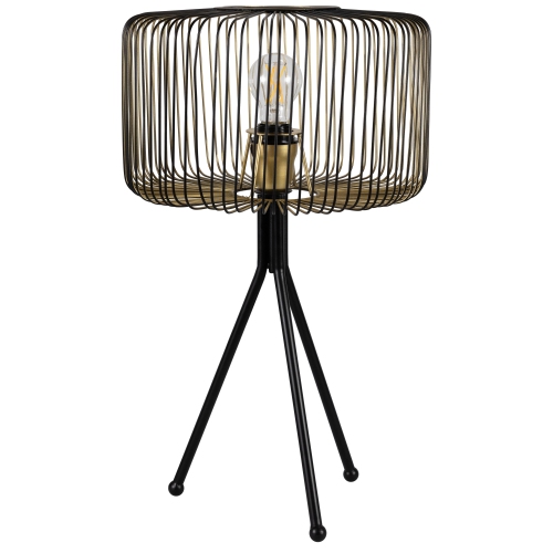 Iron Table Lamp with Wire Cylinder Shade - 19.5" - Black and Gold
