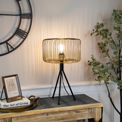 Iron Table Lamp with Wire Cylinder Shade - 19.5" - Black and Gold