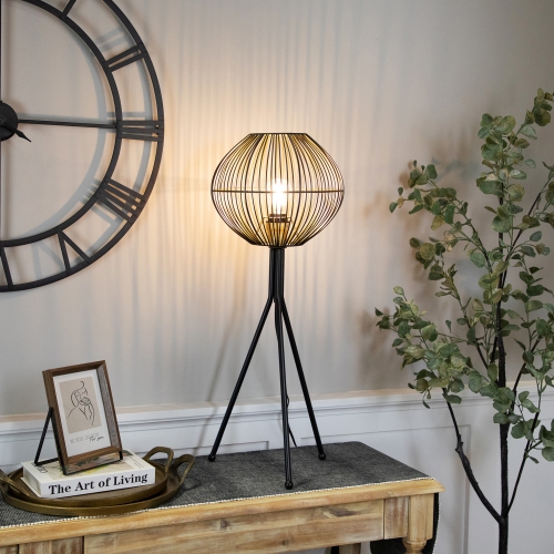 Iron Table Lamp with Wire Shade - 29.75" - Black and Gold