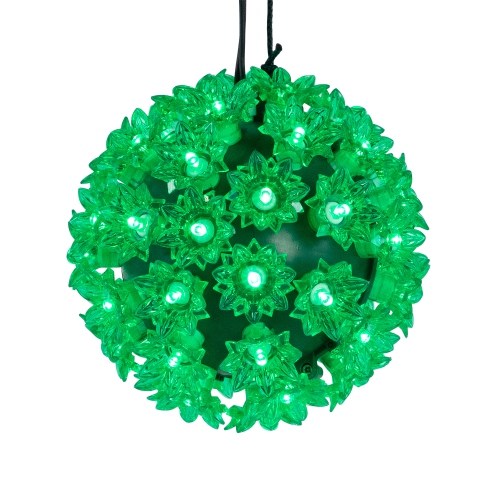 LED Lighted Starlight Floral Sphere Outdoor Hanging Christmas Decoration- 6" - Green Lights