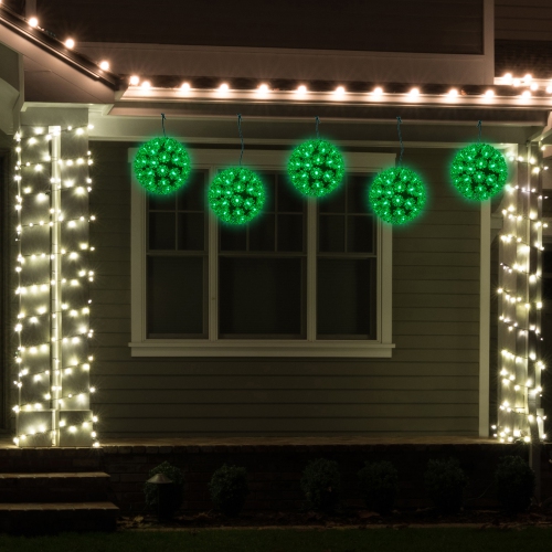 LED Lighted Starlight Floral Sphere Outdoor Hanging Christmas Decoration- 6" - Green Lights