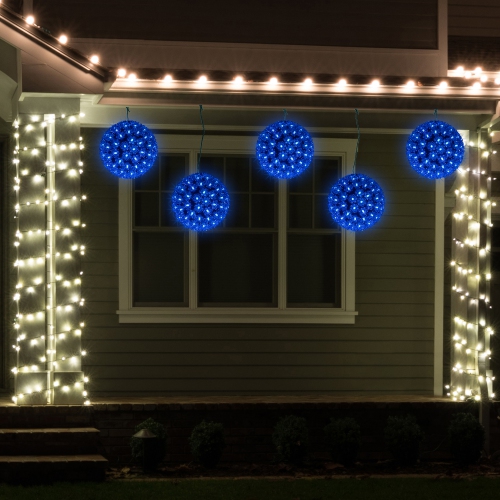 LED Lighted Hanging Starlight Floral Sphere Outdoor Christmas Decoration- 7.5" - Blue