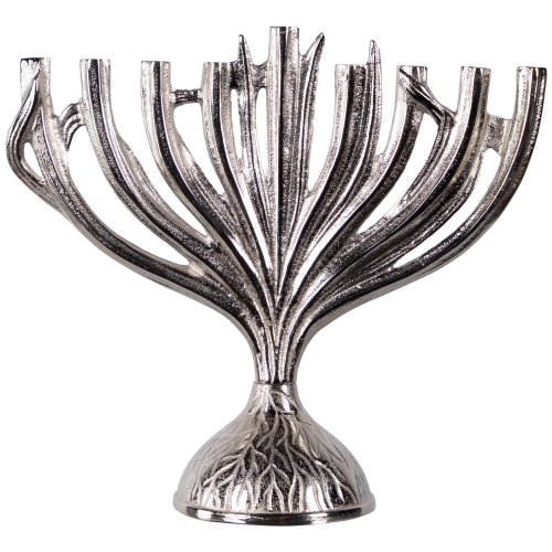 Textured Tree Branch Textured Metal Hanukkah Menorah - 15.5" - Nickle Silver