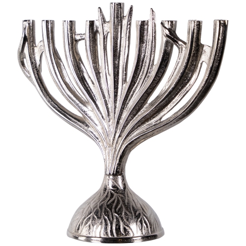 Textured Tree Branch Textured Metal Hanukkah Menorah - 15.5" - Nickle Silver