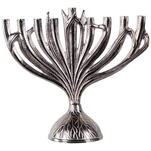 Textured Tree Branch Textured Metal Hanukkah Menorah - 15.5" - Nickle Silver