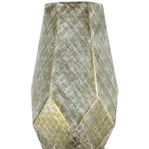 Laser-Cut Iron Table Lamp With Wooden Base - 16.75" - Gold and Brushed White