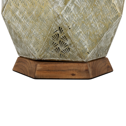 Laser-Cut Iron Table Lamp With Wooden Base - 16.75" - Gold and Brushed White