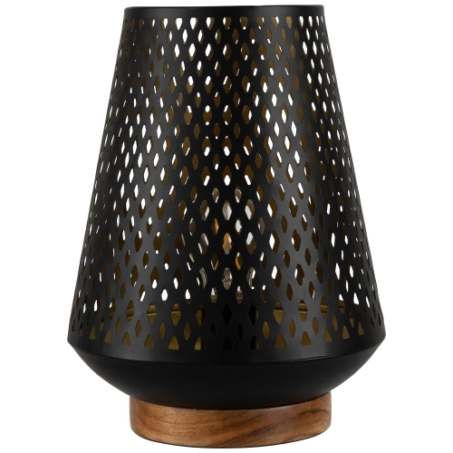 NORTHLIGHT  Laser-Cut Diamond Pattern Iron Table Lamp With Wood Base - 11" - And Gold In Black