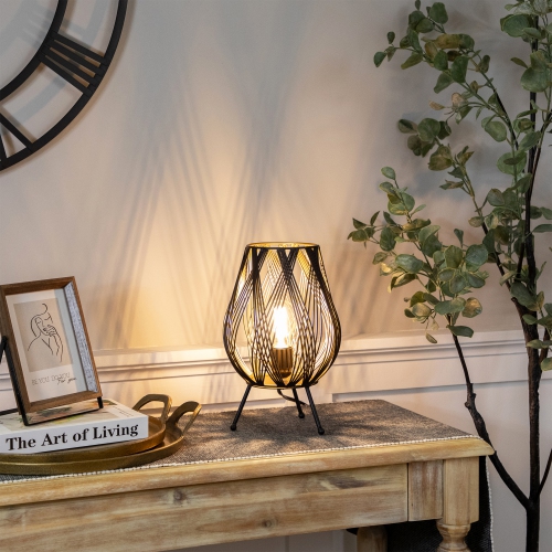 Cage-Style Iron Table Lamp - 12" - Black and Gold