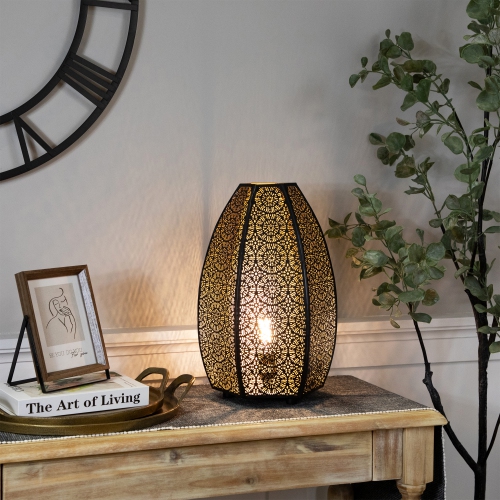 Laser-Cut Moroccan-Style Mandalas Iron Table Lamp - 15.75" - Black