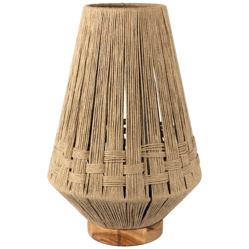 Iron and Jute Table Lamp With Wooden Base - 14.75" - Beige