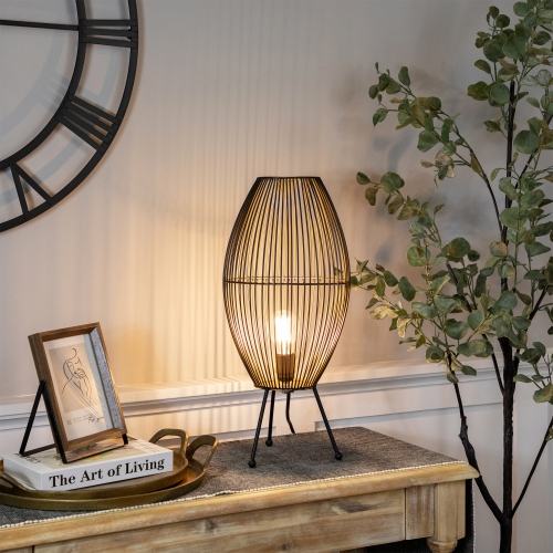 Oval Cage-Style Iron Table Lamp - 20" - Black and Gold