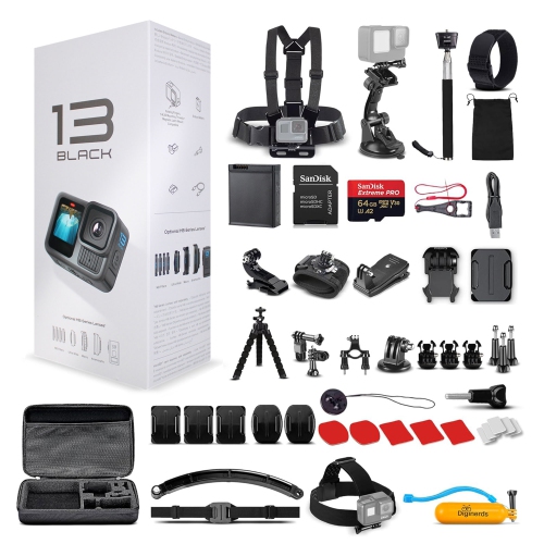 Caméra d'action GoPro HERO13 avec carte 64&nbsp;Go et trousse d'accessoires DiGierds de 50 pièces