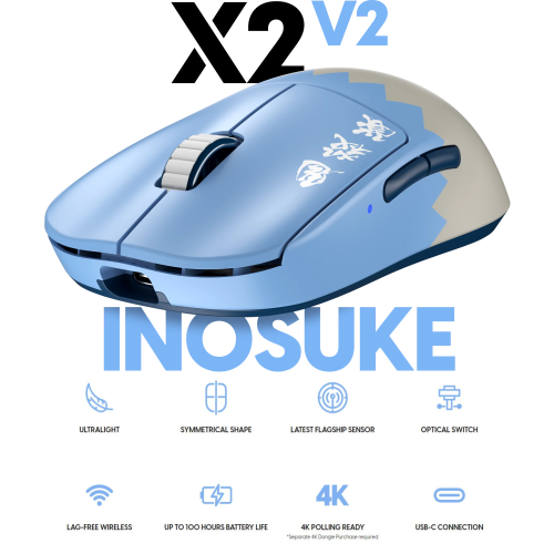 Pulsar X2 V2 Demon Slayer Wireless Gaming Mouse Ultra-Lightweight 54g, PAW3395 26K DPI Sensor, Optical Switches, Symmetrical Design, Lag-Free 2.4GHz