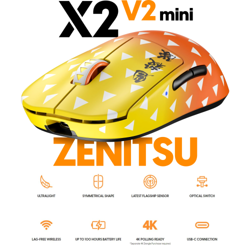 Pulsar X2 V2 Mini Demon Slayer Wireless Gaming Mouse - Ultra-Lightweight 52g, PAW3395 26K DPI Sensor, Optical Switches, Symmetrical Design, Lag-Free