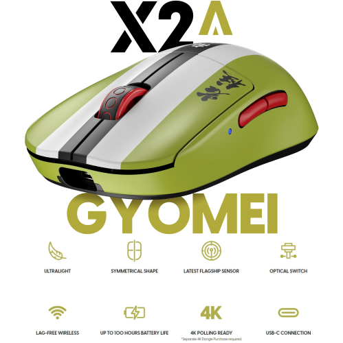 Pulsar X2A Demon Slayer Wireless Gaming Mouse - Ultra-Lightweight 58g, PAW3395 26K DPI Sensor, Optical Switches, Ambidextrous, Lag-Free 2.4GHz