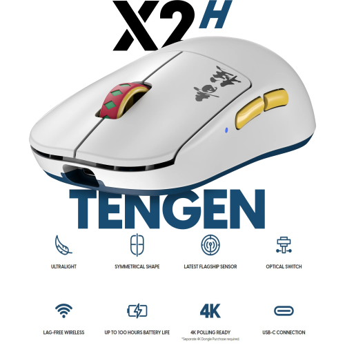 Pulsar X2H Demon Slayer Wireless Gaming Mouse Ultra-Lightweight 55g, PAW3395 26K DPI Sensor, Optical Switches, Symmetrical Design High Hump, Lag-Free