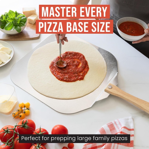 Chef Pomodoro Aluminum Metal Pizza Peel with Foldable Wood Handle for Easy Storage