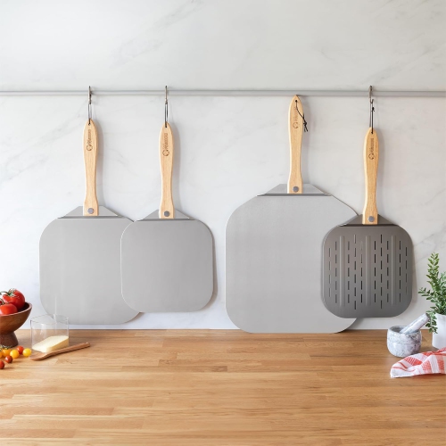 Chef Pomodoro Aluminum Metal Pizza Peel with Foldable Wood Handle for Easy Storage
