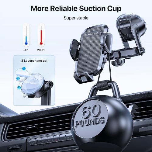 Miracase Car Phone Mount,Hands Free Cell Phone Holder Compatible With All Mobile Phones,Long Arm Universal Phone Holder For Car Dashboard Windshield