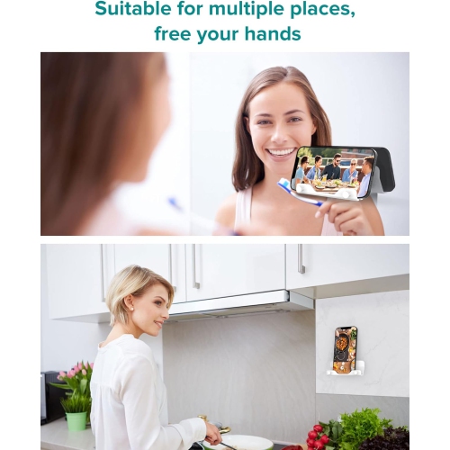Wall Mount Phone Holder,Hands Free Wall Mount Phone Holder with Adhesive Strip Wall Mount Phone Holder for Bedroom Living Room Kitchen Compatible