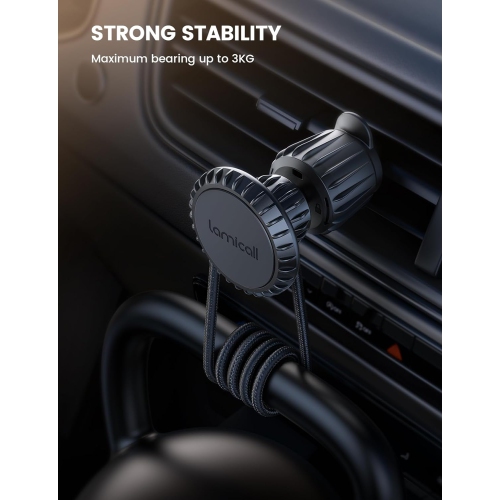 Magnetic Phone Holder Car Mount,Lamicall [4th Generation Super Magnet] Car Vent Phone Holder Mount,[360° Rotatable] Car Phone Holder,Longer Hook