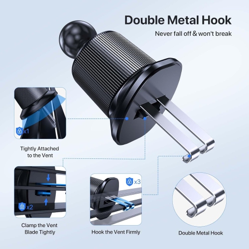 Miracase Magnetic Car Phone Holder,Steel Double Hooks Cell Phone Support Strong Magnet Car Vent Phone Holder Mount Compatible with All Mobile Phones,