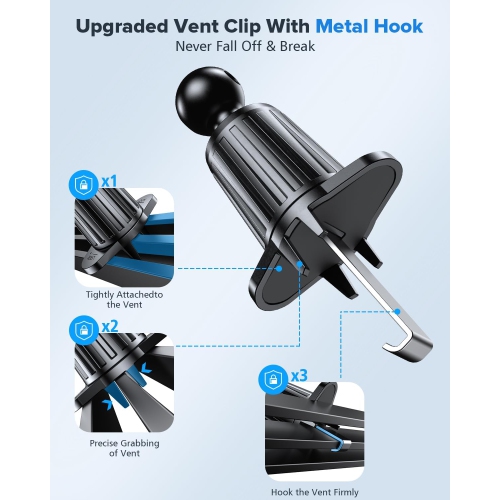 Car Vent Phone Mount for Car [Military-Grade Hooks] Phone Stand for Car Air Vent Clip Cell Phone Holder for iPhone, Smartphone, Automobile Cradles