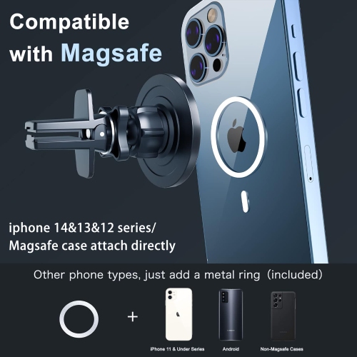 Magsafe Car Mount, Magnetic Car Phone Holder 20 Strong Magnets with Clip 360°Rotation Air Vent Cell Phone Mount for Magsafe iPhone 15 14 13 12 Pro