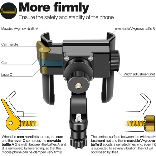 Motorcycle Phone Holder,Universal Mobile Phone Mount for Bicycle Anti Shake,Bike Handlebar Cell Phone Clamp 360° Rotation & Tool,Scooter Phone Holder