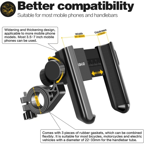 Motorcycle Phone Holder,Universal Mobile Phone Mount for Bicycle Anti Shake,Bike Handlebar Cell Phone Clamp 360° Rotation & Tool,Scooter Phone Holder