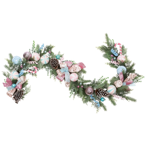 Pastel Bows and Ornaments Artificial Christmas Garland - 6' x 7" - Unlit