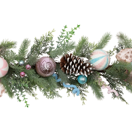 Pastel Bows and Ornaments Artificial Christmas Garland - 6' x 7" - Unlit