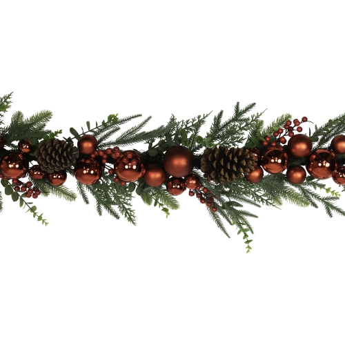 Mixed Foliage with Jingle Bells and Ornaments Artificial Christmas Garland - 6' x 8" - Unlit
