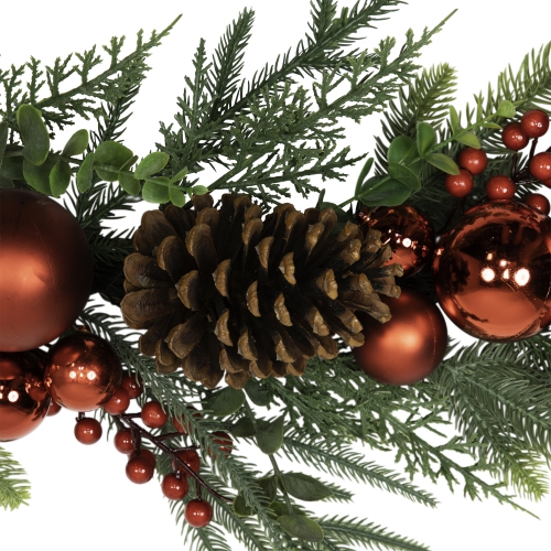 Mixed Foliage with Jingle Bells and Ornaments Artificial Christmas Garland - 6' x 8" - Unlit