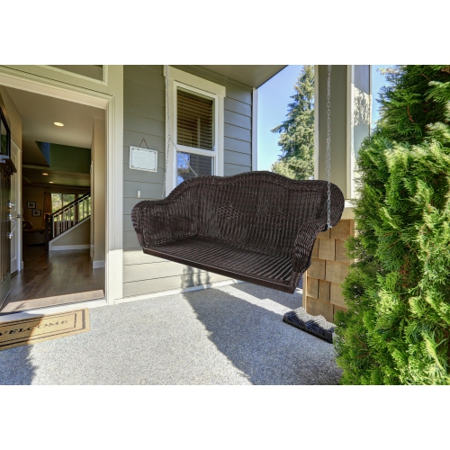 Hand Woven Resin Wicker Porch Swing - Dark Brown