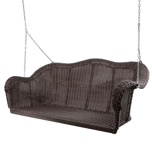 Hand Woven Resin Wicker Porch Swing - Dark Brown