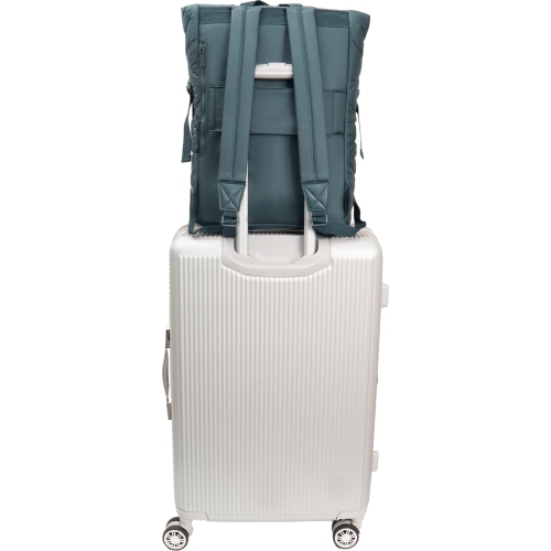 Joan & David 18 Inch Puffer Nylon Wave Quilted Workbook Foldover Backpack - Spruce