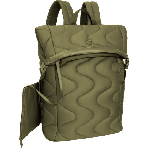 Sac à dos à rabat matelassé en nylon Puffer Wave de 18 po de Joan & David - Olive
